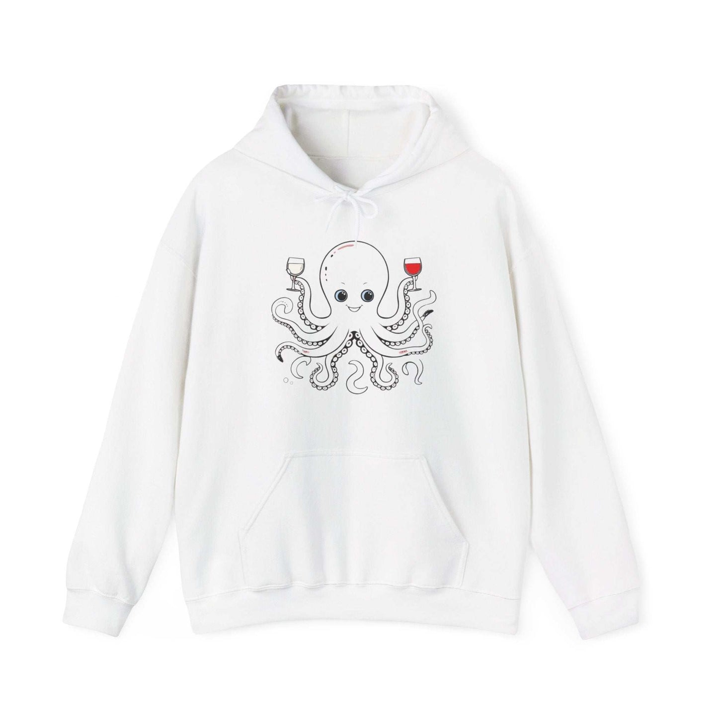 Wine Drinking Octopus Oversized Hooded Sweatshirt - Octopus Wine Lover