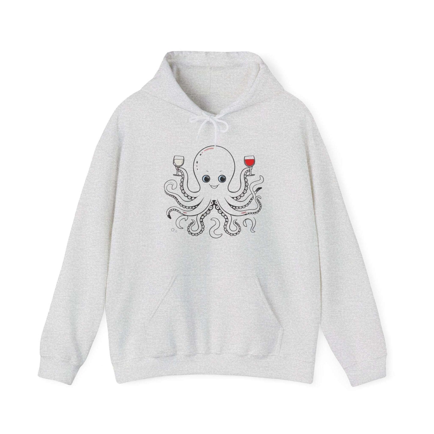 Wine Drinking Octopus Oversized Hooded Sweatshirt - Octopus Wine Lover