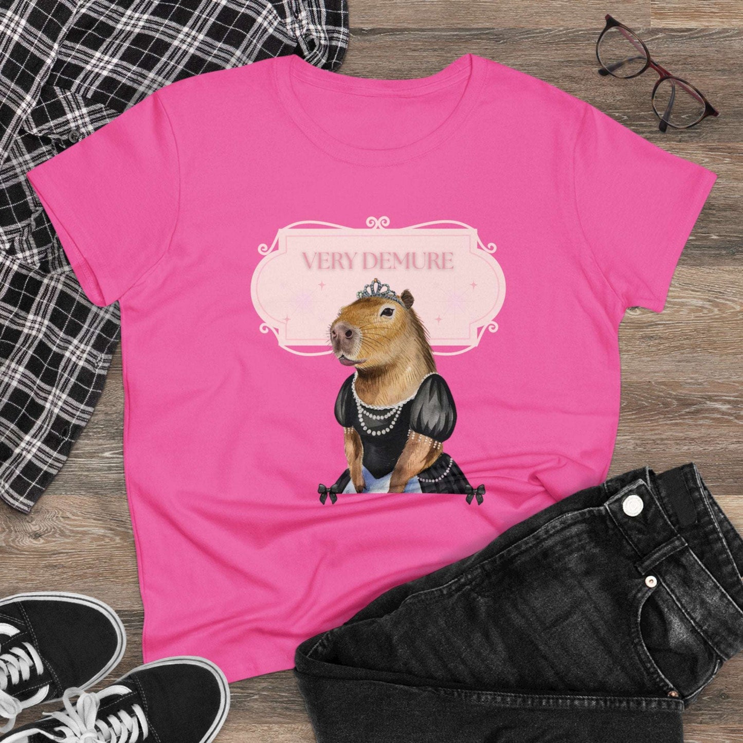 Very Demure Capybara Women's Cotton Tee. Cutesy Capy Tshirt in Her Very Demure Phase. Fun For Fall, Back To School. Gifts For Her.