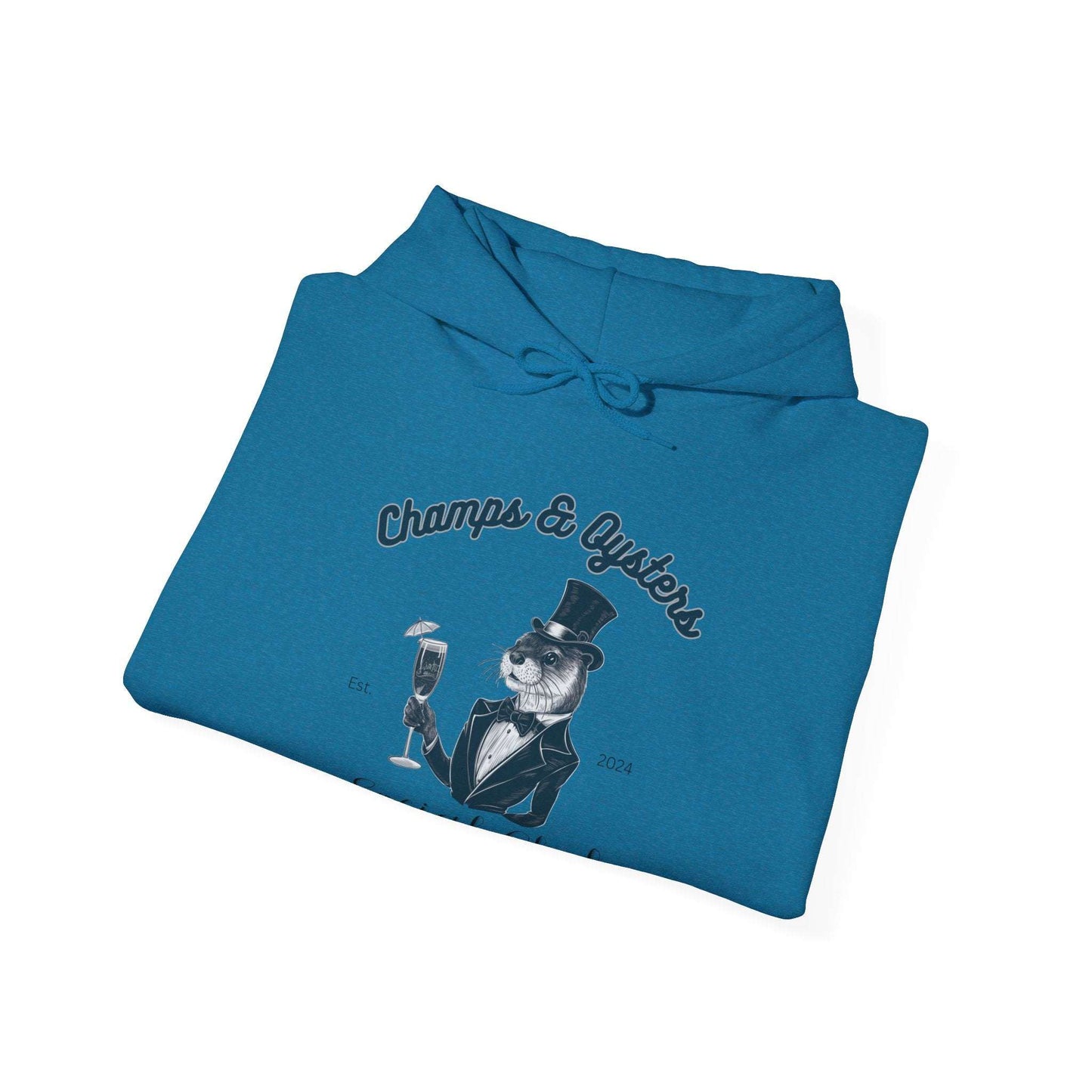 Champs And Oysters Otterly Exclusive Social Club Hoodie. Unisex Cotton Hooded Sweatshirt. Otterwear for the Champagne and Oyster Lover.