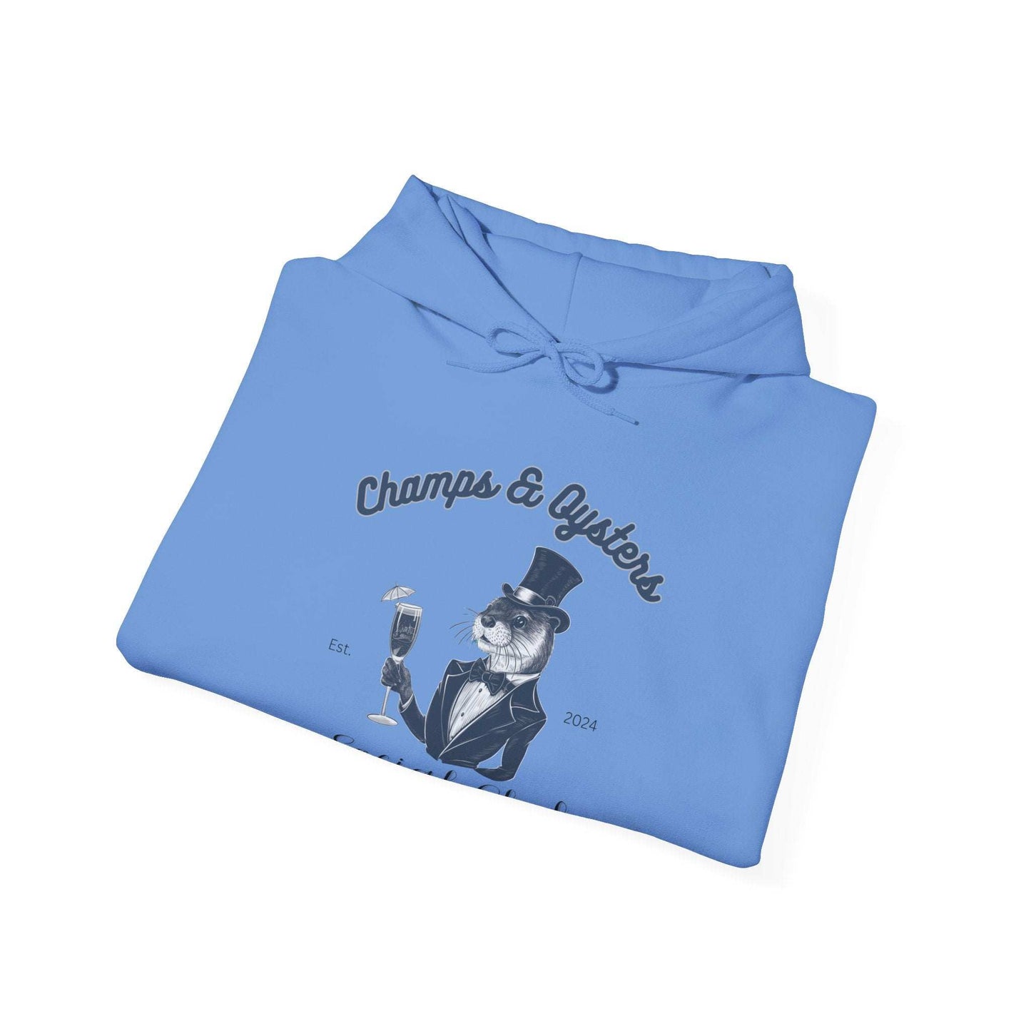 Champs And Oysters Otterly Exclusive Social Club Hoodie. Unisex Cotton Hooded Sweatshirt. Otterwear for the Champagne and Oyster Lover.