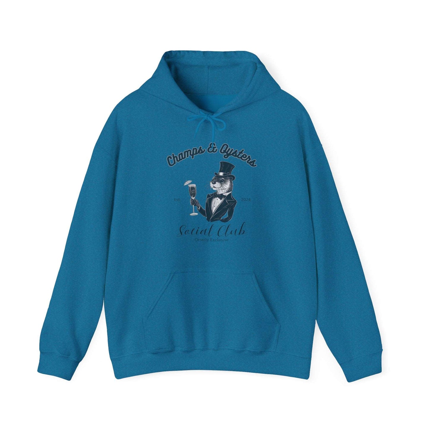 Champs And Oysters Otterly Exclusive Social Club Hoodie. Unisex Cotton Hooded Sweatshirt. Otterwear for the Champagne and Oyster Lover.