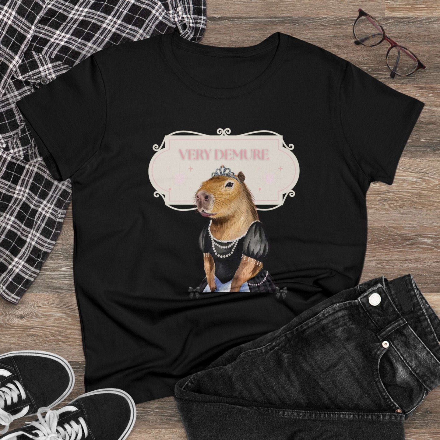 Very Demure Capybara Women's Cotton Tee. Cutesy Capy Tshirt in Her Very Demure Phase. Fun For Fall, Back To School. Gifts For Her.