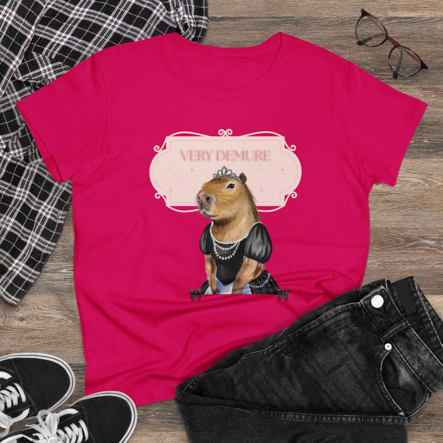 Very Demure Capybara Women's Cotton Tee. Cutesy Capy Tshirt in Her Very Demure Phase. Fun For Fall, Back To School. Gifts For Her.