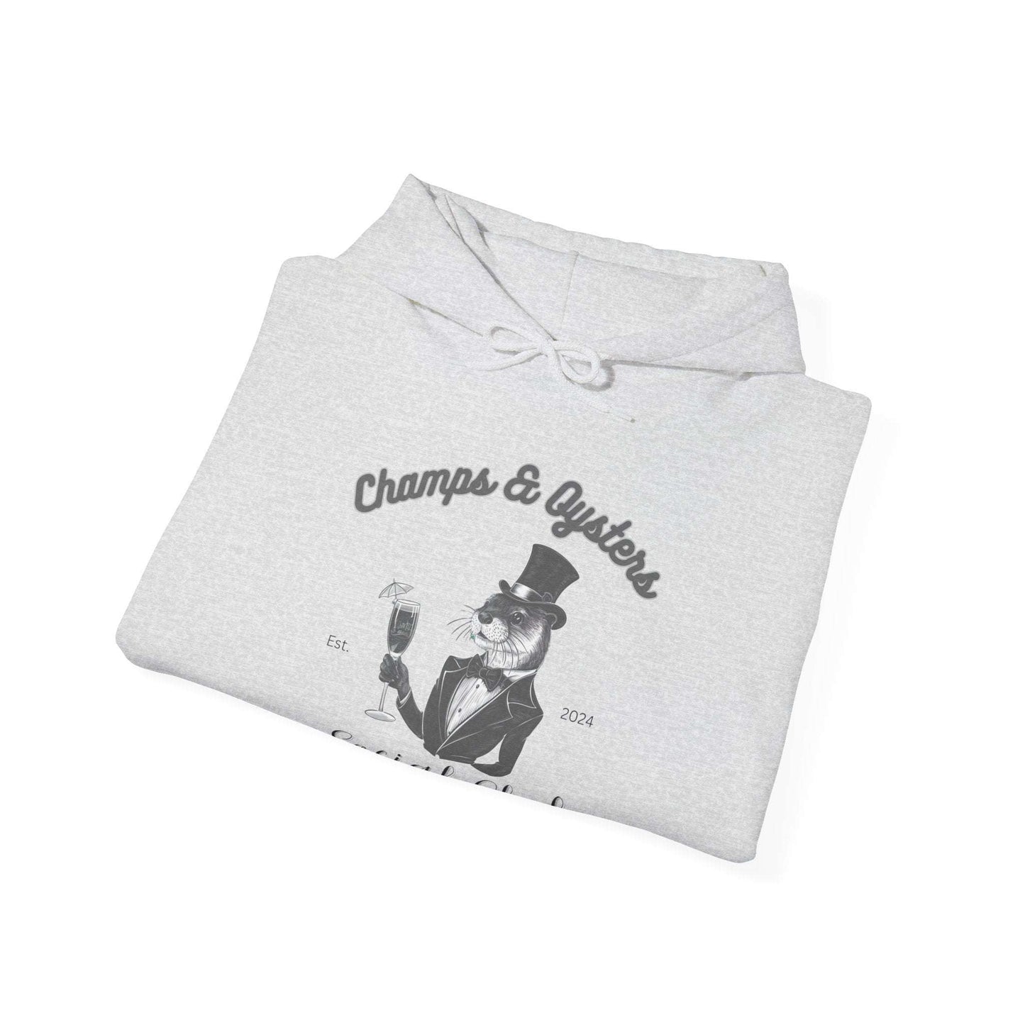 Champs And Oysters Otterly Exclusive Social Club Hoodie. Unisex Cotton Hooded Sweatshirt. Otterwear for the Champagne and Oyster Lover.