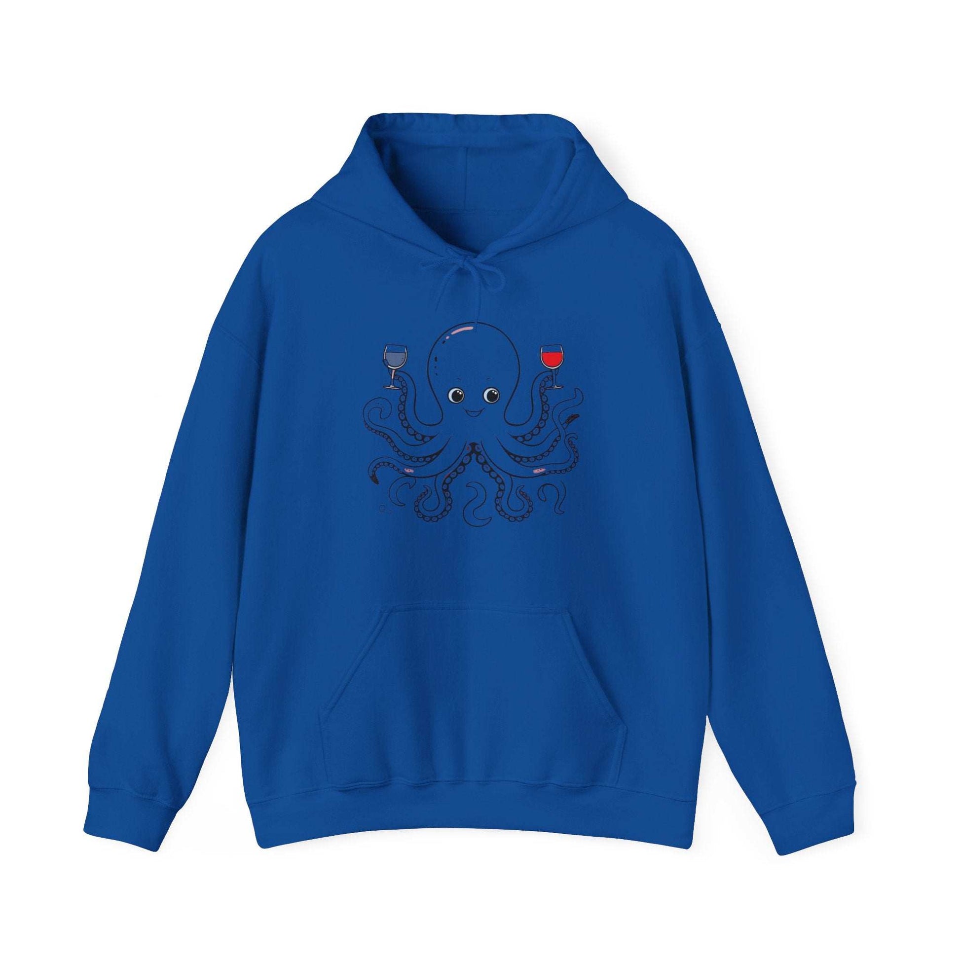 Wine Drinking Octopus Oversized Hooded Sweatshirt - Octopus Wine Lover