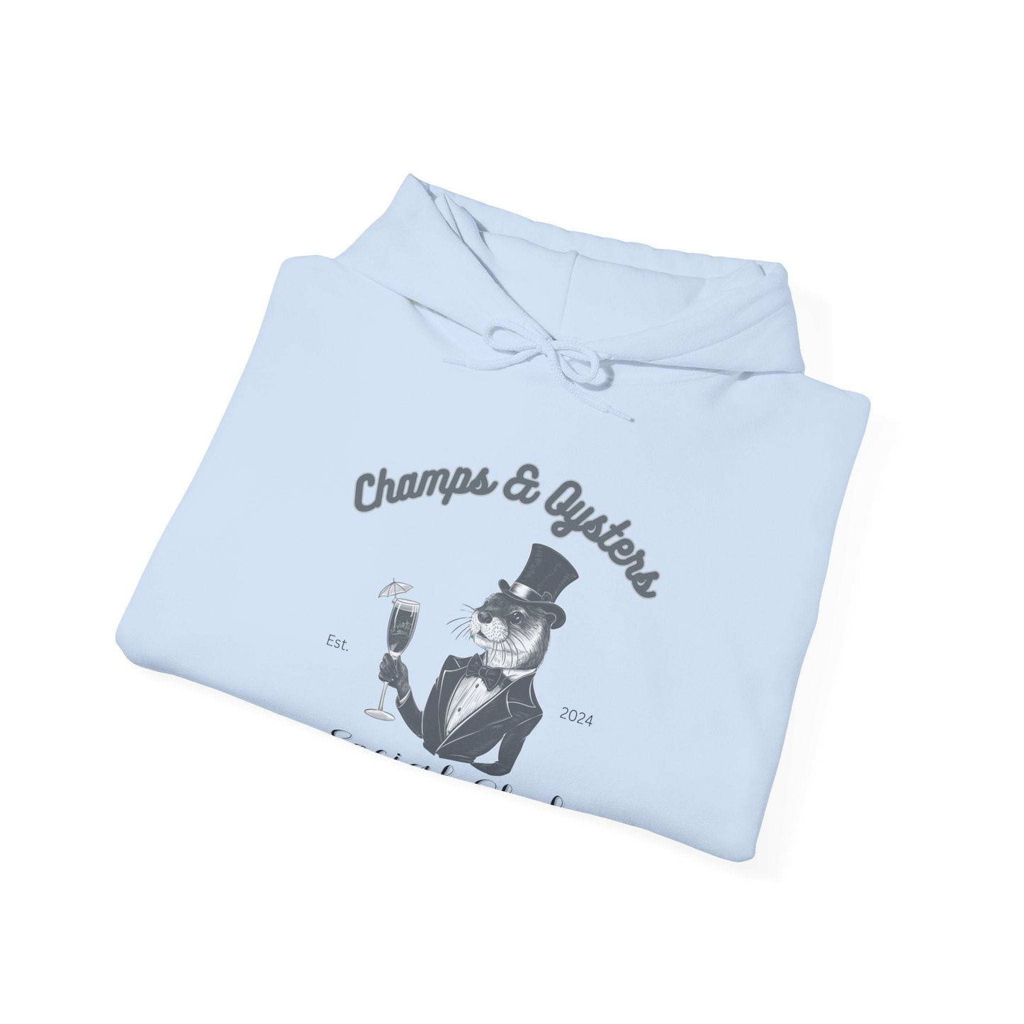 Champs And Oysters Otterly Exclusive Social Club Hoodie. Unisex Cotton Hooded Sweatshirt. Otterwear for the Champagne and Oyster Lover.