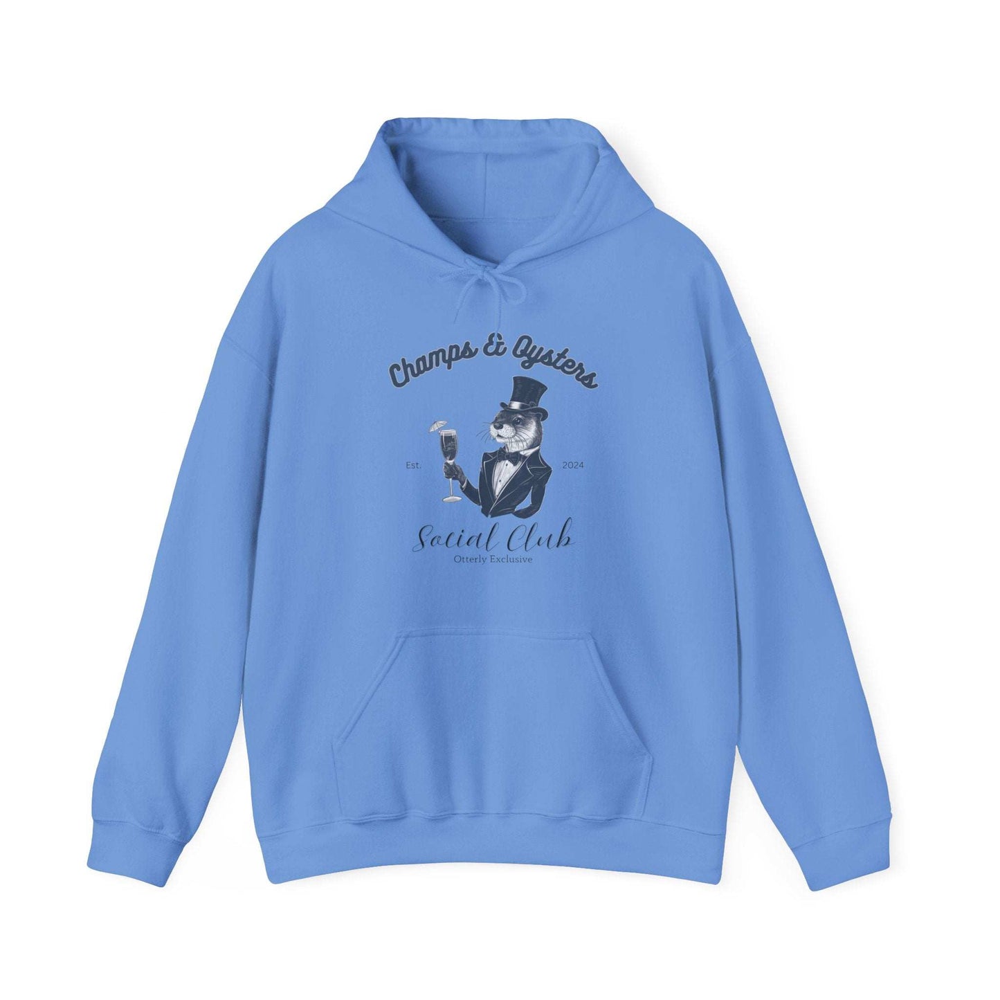 Champs And Oysters Otterly Exclusive Social Club Hoodie. Unisex Cotton Hooded Sweatshirt. Otterwear for the Champagne and Oyster Lover.