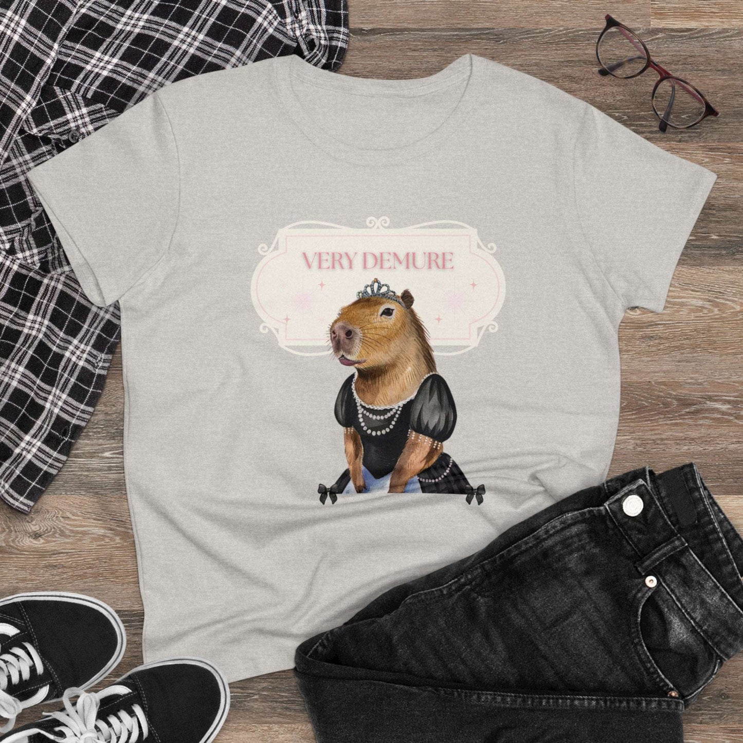 Very Demure Capybara Women's Cotton Tee. Cutesy Capy Tshirt in Her Very Demure Phase. Fun For Fall, Back To School. Gifts For Her.