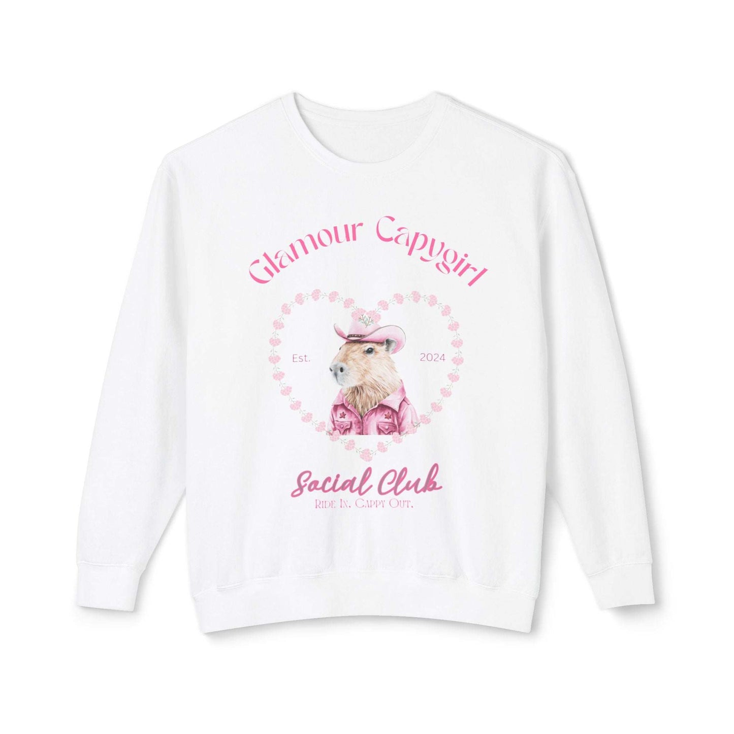 Glamour Capygirl Social Club Pullover | Capybara Cowgirl  Unisex Lightweight Crewneck Sweatshirt. Unique Glamour Cowgirl Sweatshirt Gift.