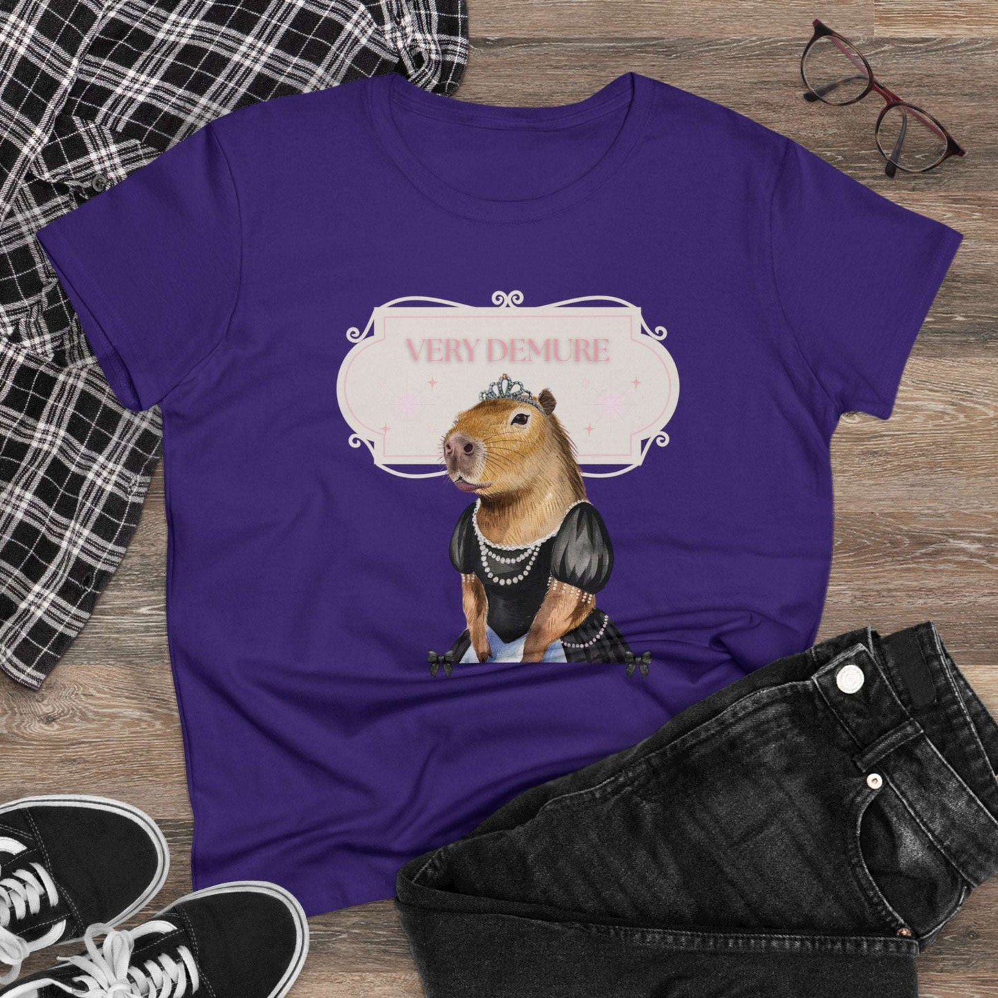 Very Demure Capybara Women's Cotton Tee. Cutesy Capy Tshirt in Her Very Demure Phase. Fun For Fall, Back To School. Gifts For Her.