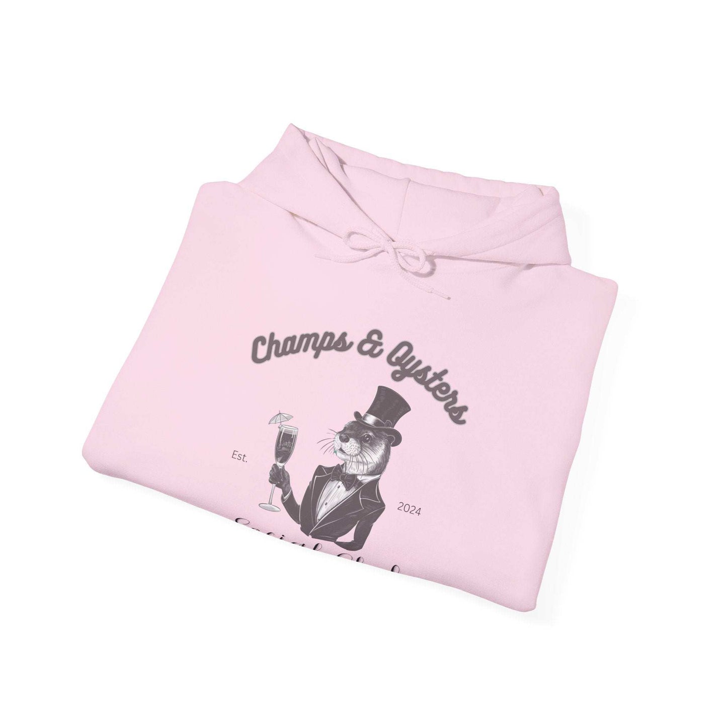 Champs And Oysters Otterly Exclusive Social Club Hoodie. Unisex Cotton Hooded Sweatshirt. Otterwear for the Champagne and Oyster Lover.