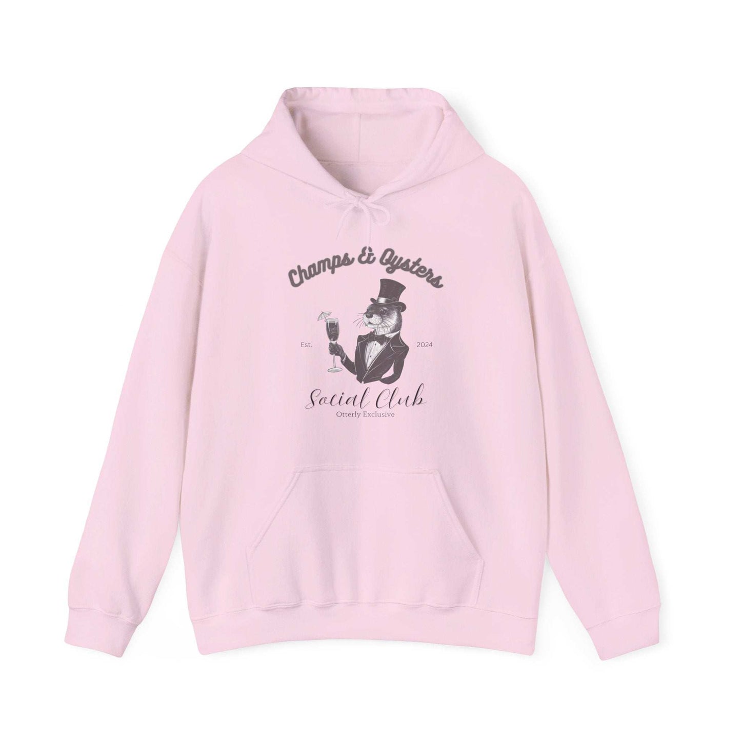 Champs And Oysters Otterly Exclusive Social Club Hoodie. Unisex Cotton Hooded Sweatshirt. Otterwear for the Champagne and Oyster Lover.