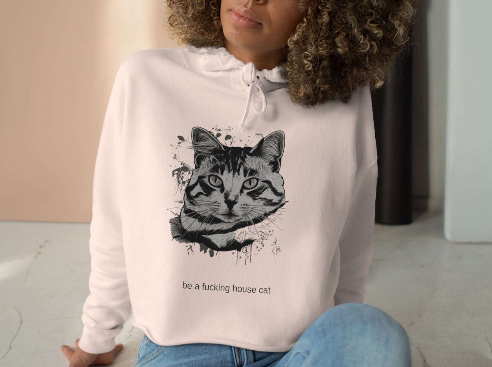 be a fucking house cat cropped hoodie