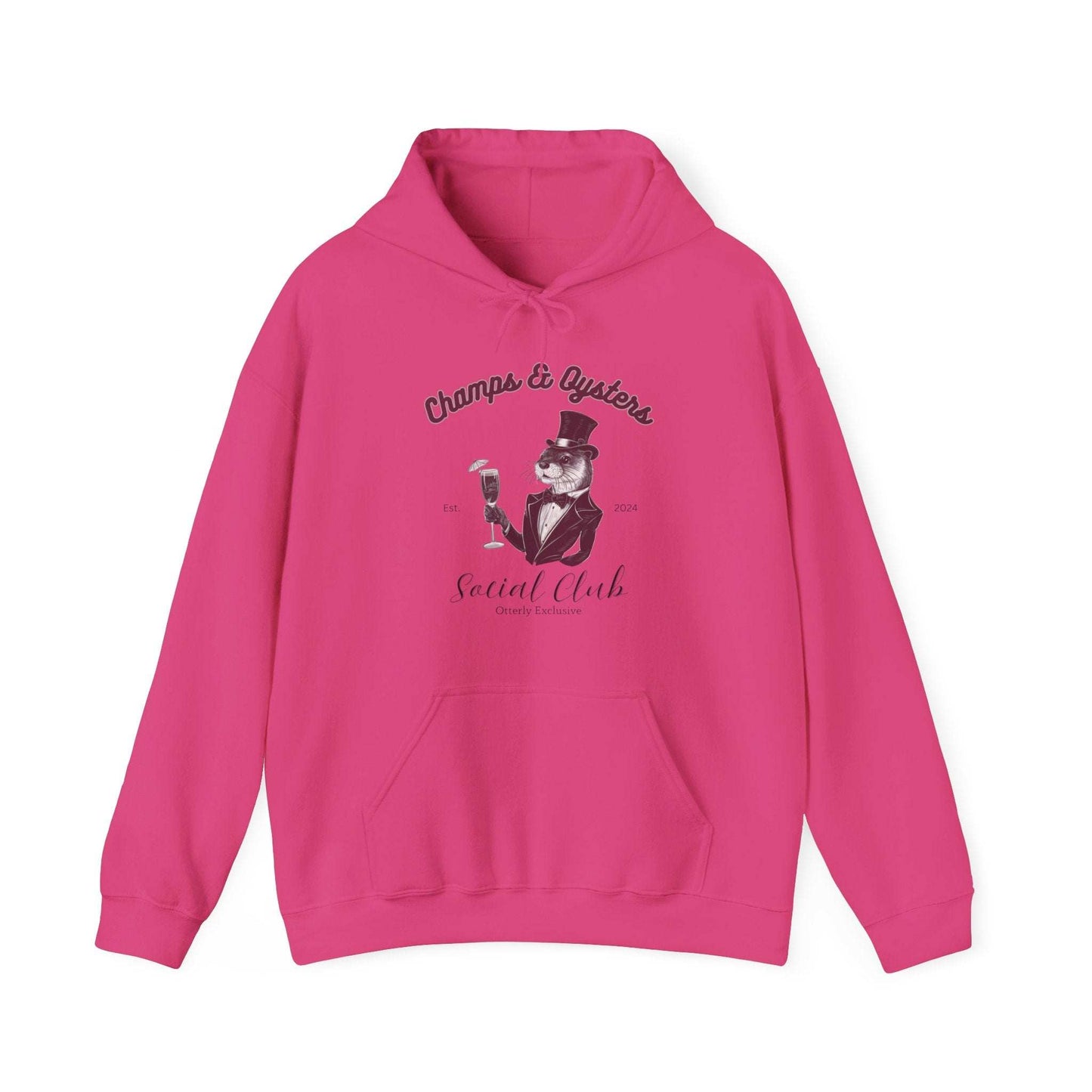 Champs And Oysters Otterly Exclusive Social Club Hoodie. Unisex Cotton Hooded Sweatshirt. Otterwear for the Champagne and Oyster Lover.