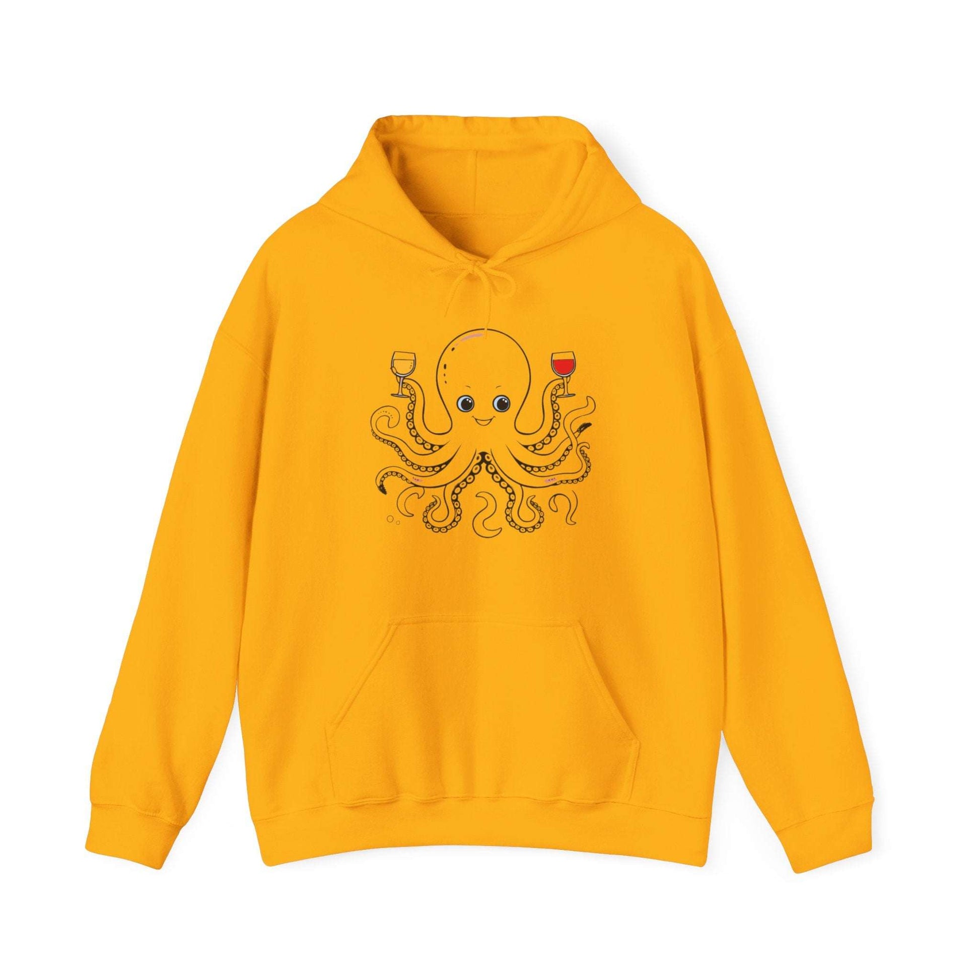 Wine Drinking Octopus Oversized Hooded Sweatshirt - Octopus Wine Lover