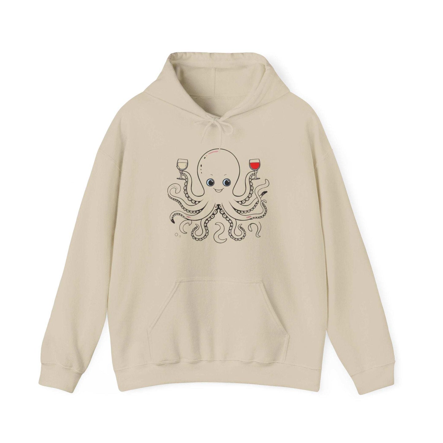 Wine Drinking Octopus Oversized Hooded Sweatshirt - Octopus Wine Lover